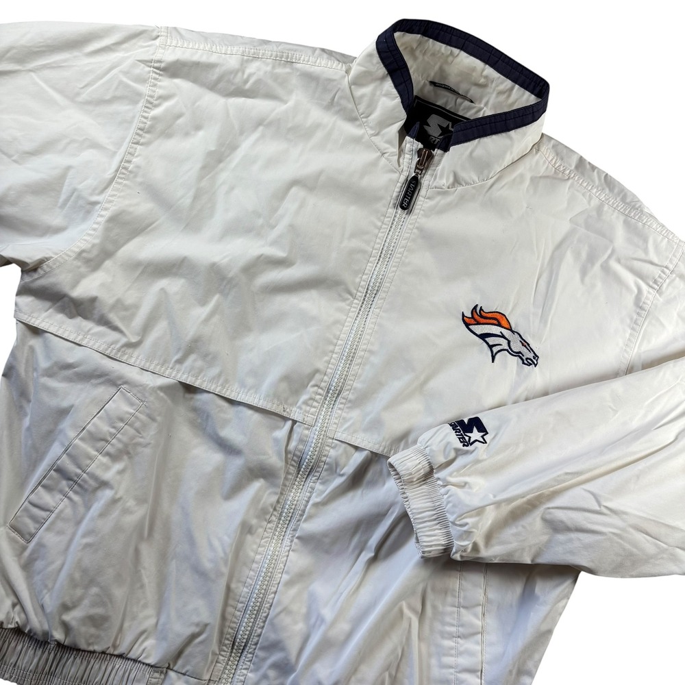 VTG Starter Windbreaker Jacket Mens L White Denver Broncos Full Zip Coat Vented